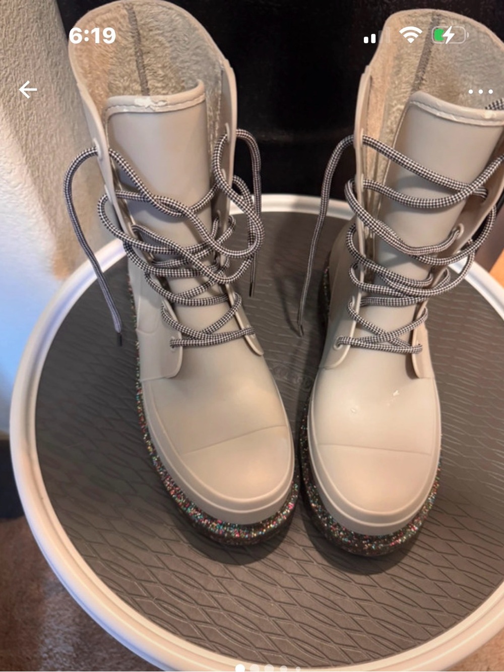 Michael Kors Light Taupe Lace-Up Boots with Glitter Trim